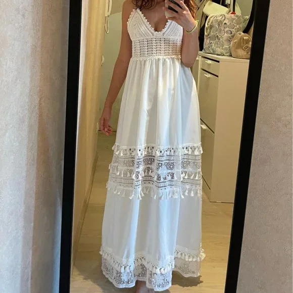 Host Pick❤️New Boho white Lace Beach Sundress Festival Dress - Picture 1 of 4